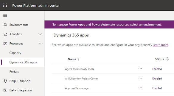 Screenshot of the new tenant view in Microsoft Power Platform admin center.