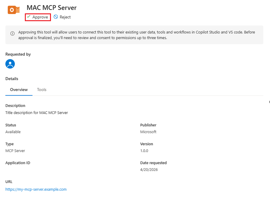 Screenshot of the MAC MCP server with Approve option highlighted.