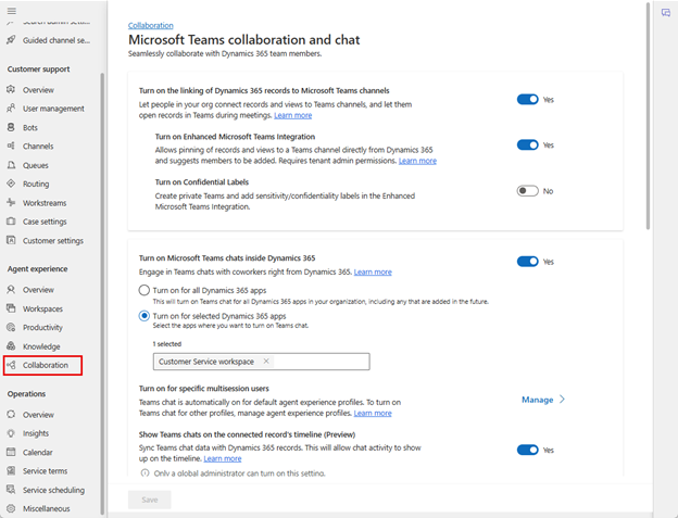 Screenshot of the Collaboration settings page.