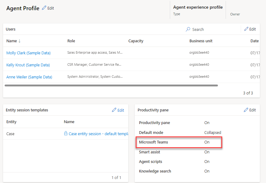 Screenshot showing the Microsoft Teams toggle set to On.