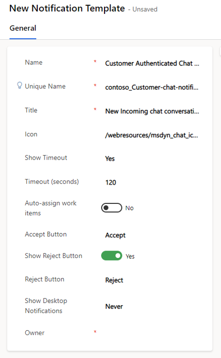 Screenshot of the New Notification Template dialog.