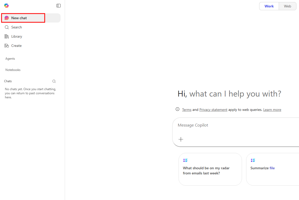 Screenshot of Copilot Chat location in Microsoft 365.