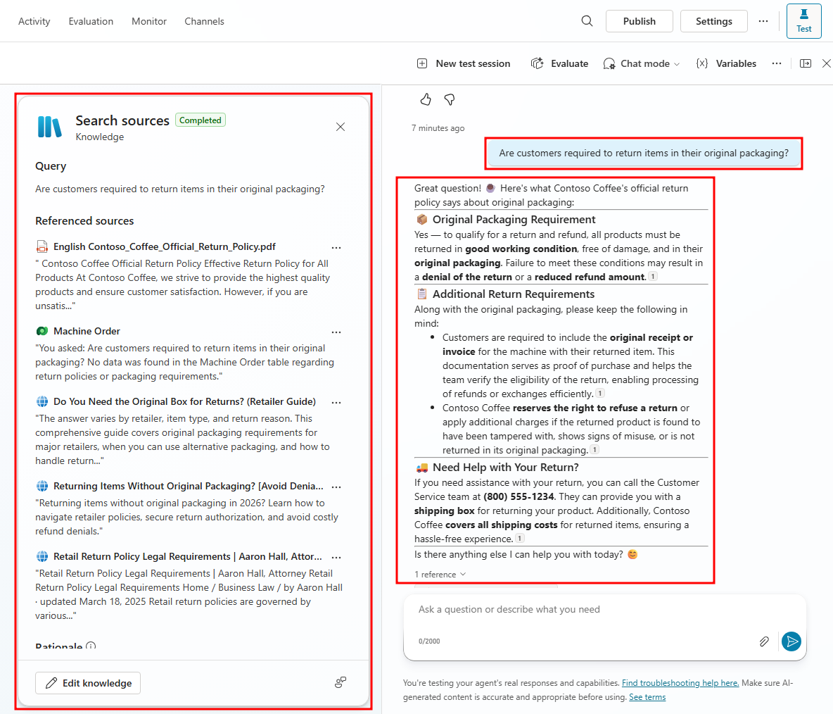 Screenshot of testing the PDF knowledge with the resulting activity map highlighted.
