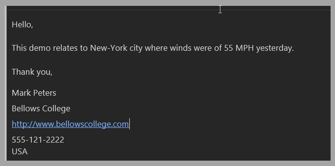 Screenshot of the email content with a URL in the signature.