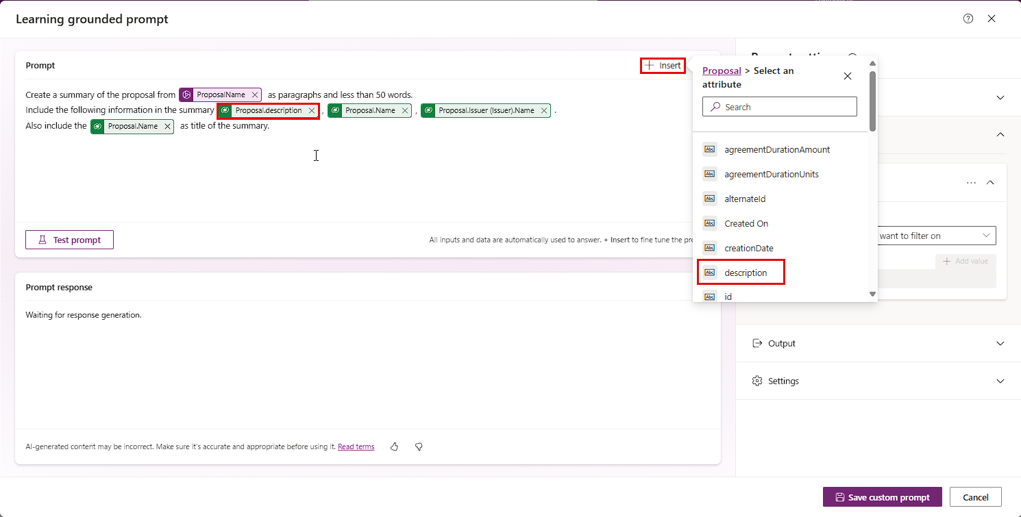 Screenshot of insert description.