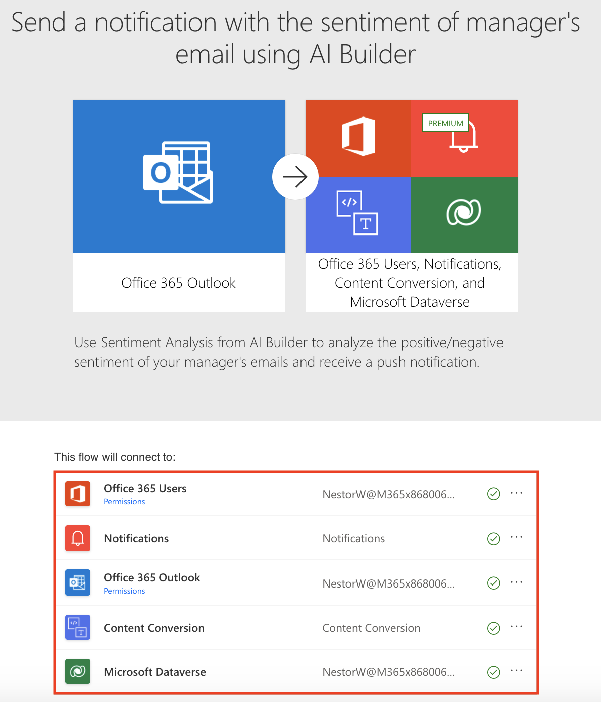 Send a notification with the sentiment of manager's email using A I Builder.