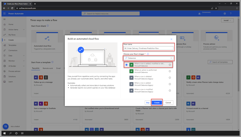 Screenshot of Power Automate Studio with the flow name and the choose your flow trigger field selected.
