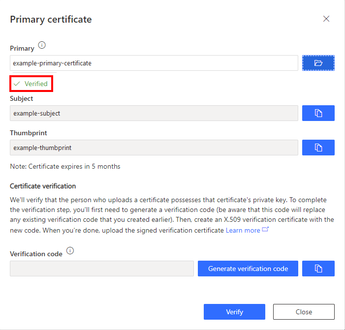 Screenshot that shows a verified certificate.
