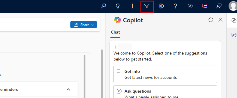 Screenshot showing the advanced find panel with Copilot chat.