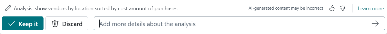 Screenshot of the Copilot result bar showing the Add more details about the analysis box.