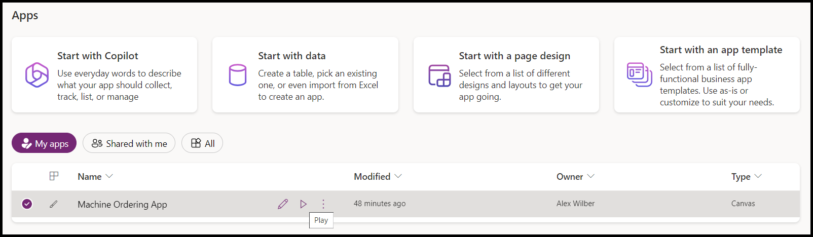 Screenshot of selecting Machine Ordering App in the Apps screen.
