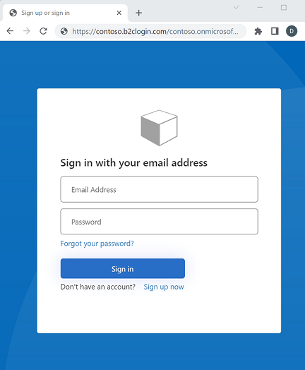 Screenshot of Azure A D B 2 C sign in page.