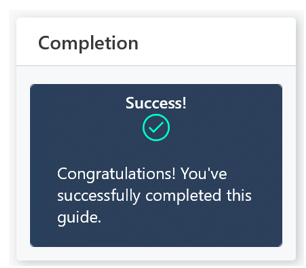 Screenshot of the Completion success message.