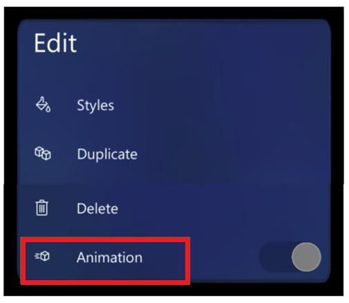 Screenshot of the Animation option turned off.