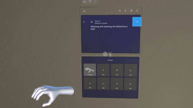 Animation of removing a dotted line where the gem is restored to the step card.