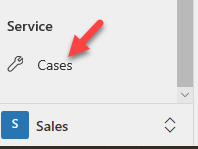 Cases - screenshot shows an arrow pointing to Cases under Service.