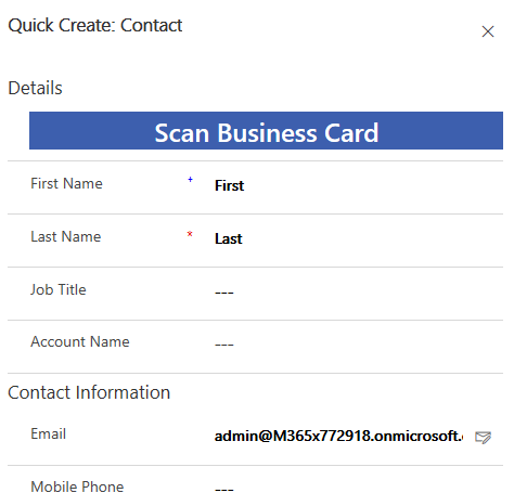 New contact record - screenshot shows Details and Contact Information.