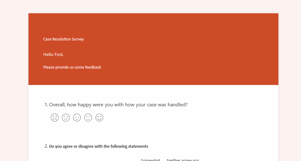 Survey form - screenshotshows the open survey.