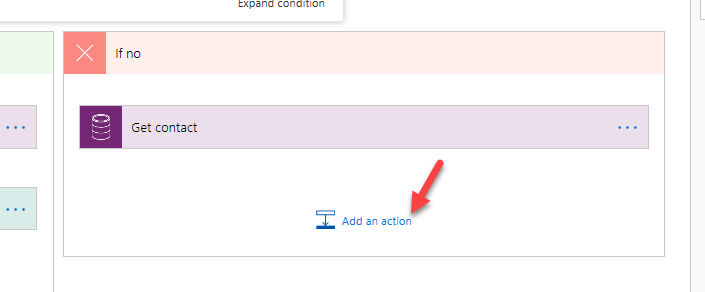 Add an action - screenshot shows an arrow pointing to the Add an action command.