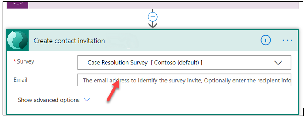 Select survey - screenshot shows an arrow pointing to the email address to identify the survey invite.