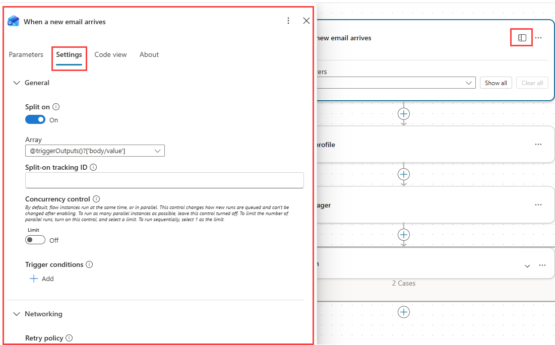 Screenshot of the trigger settings pane in Copilot Studio.