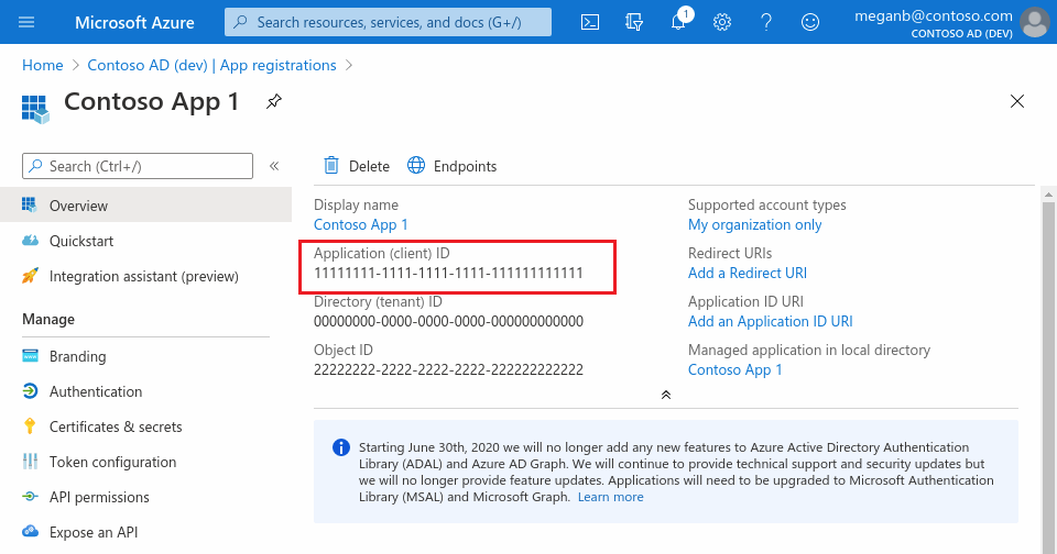 Screenshot highlighting the App ID of an app registered with Microsoft Entra ID on Azure portal.