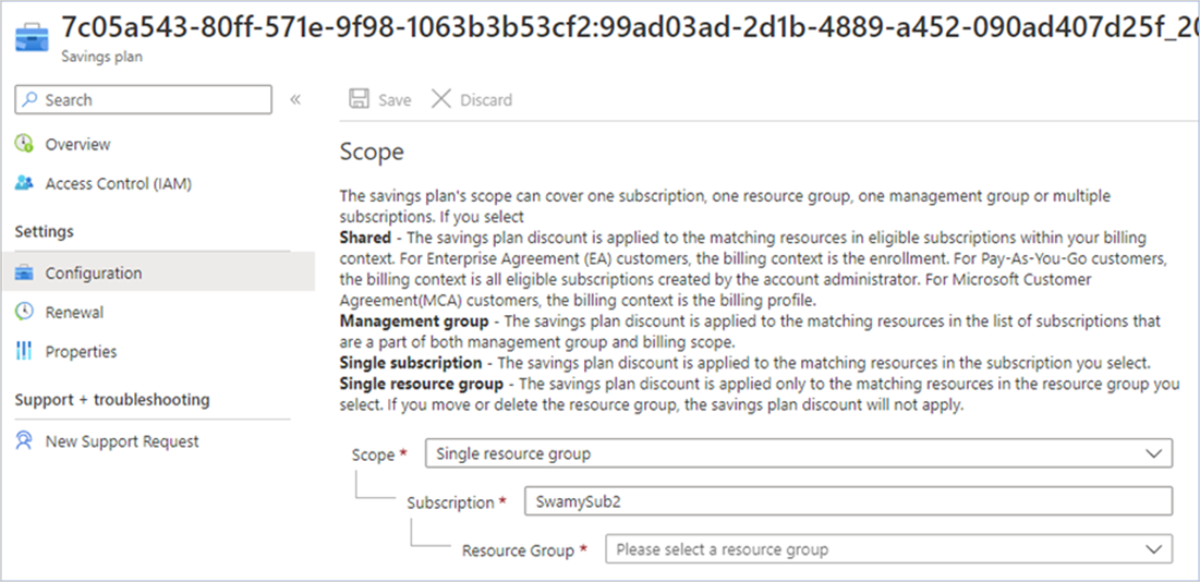Screenshot depicting the scope description for a shared scope, a management group, a subscription, or a resource group.