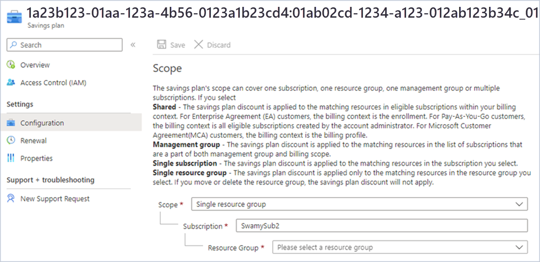 Screenshot depicting the scope description for a shared scope, a management group, a subscription, or a resource group.