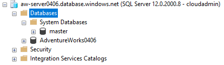 Screenshot of the view of SQL Database folders in SSMS.