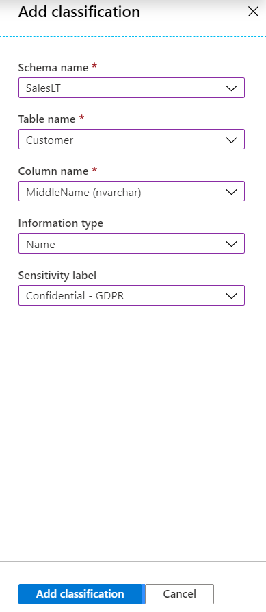 Screenshot of how to add a name-related classification for MiddleName.