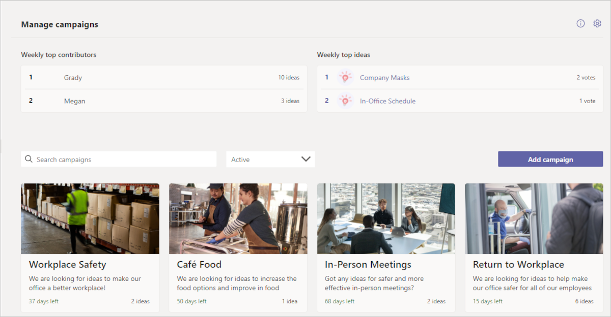 Screenshot of the Employee ideas app.