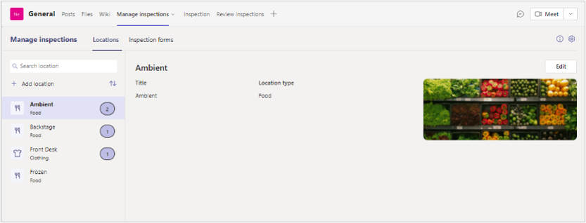 Screenshot of the inspection template app.