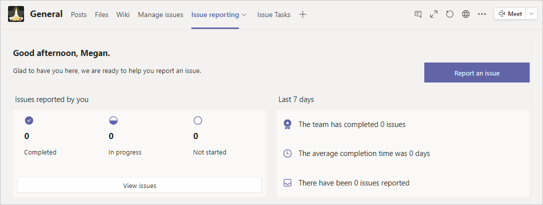 Screenshot showing the issues template reporting.