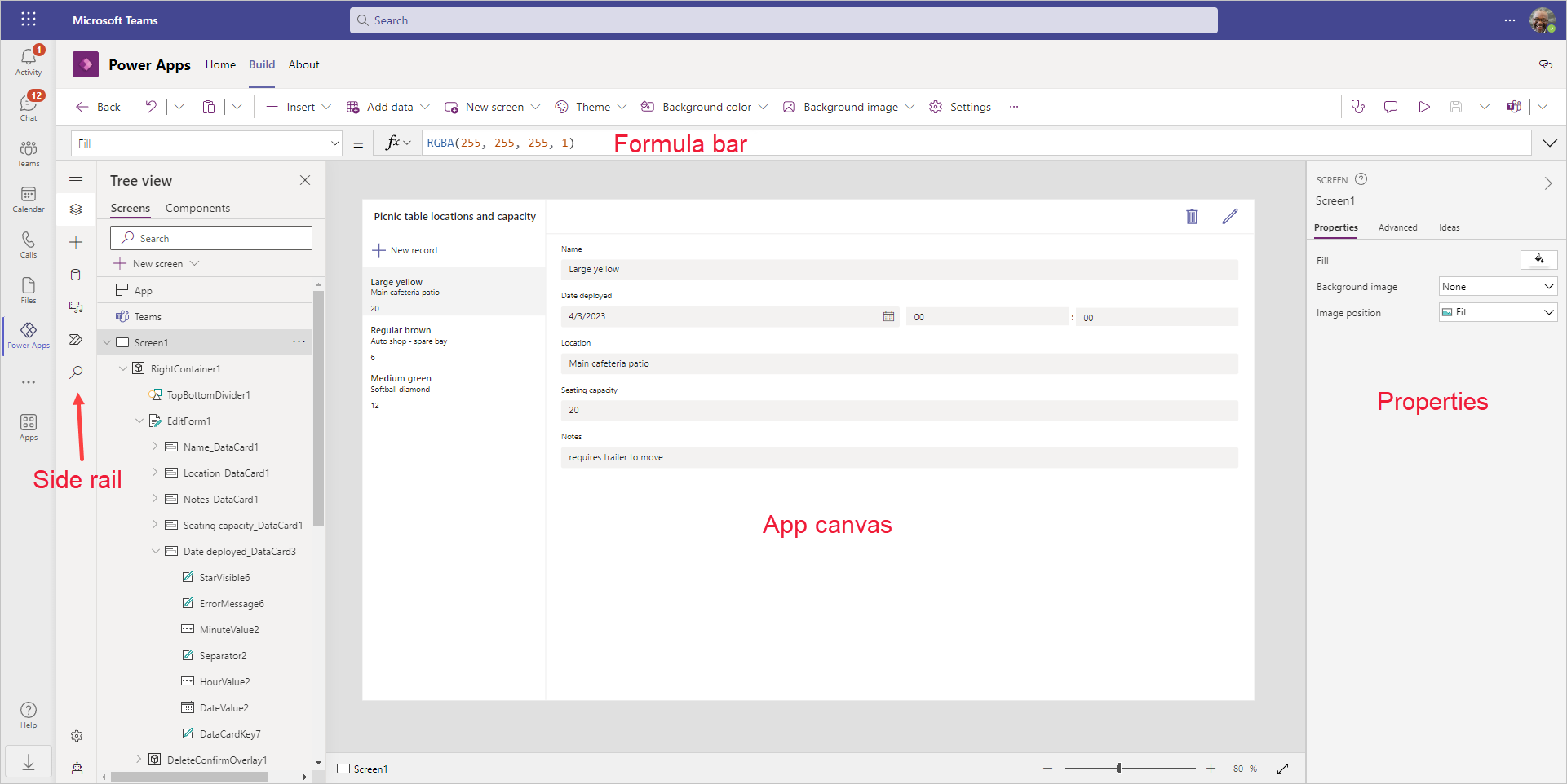 Screenshot of Power Apps Studio to make changes.