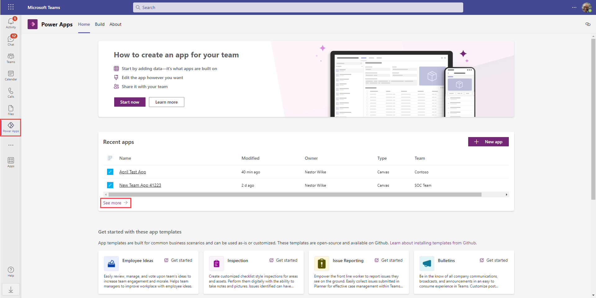 Screenshot showing how to find your app in Teams.