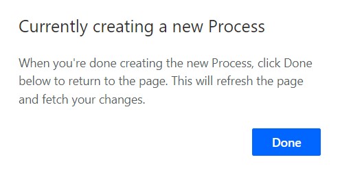 Screenshot of new Business process flow complete message with done button.