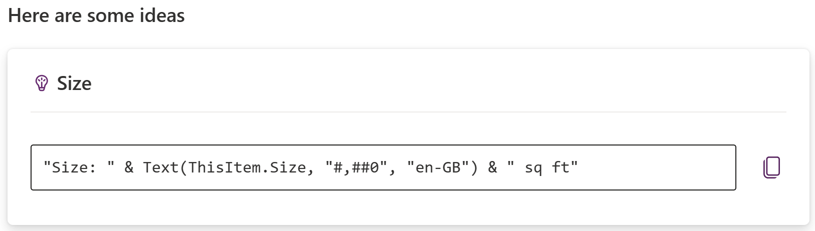 Screenshot of the Power Apps Ideas generated formula.