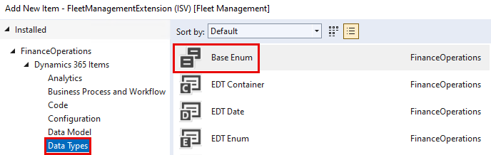 Screenshot showing how to add a base enum to your project in the Solution Explorer window.