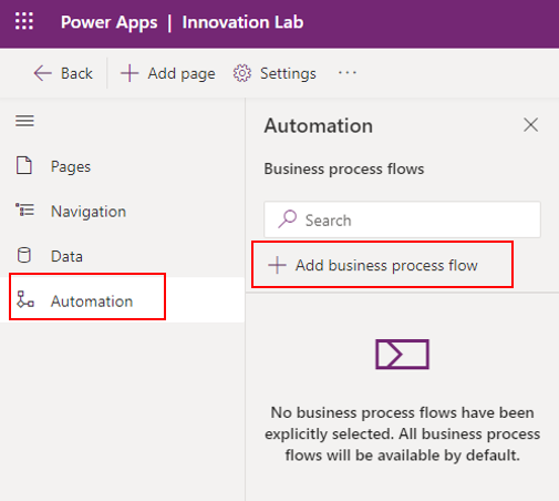 Screenshot of the navigation to add a business process flow.