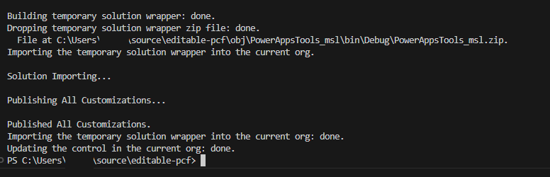 Screenshot of Visual Studio Code terminal.