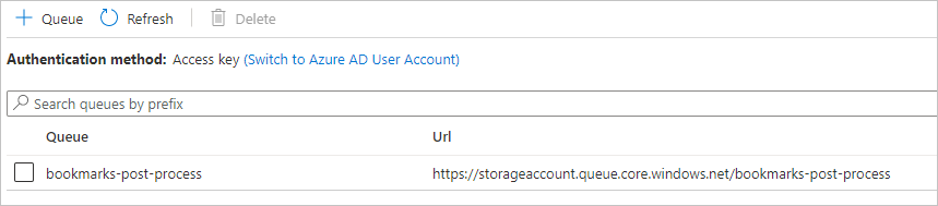 Screenshot showing queues hosted by this storage account.