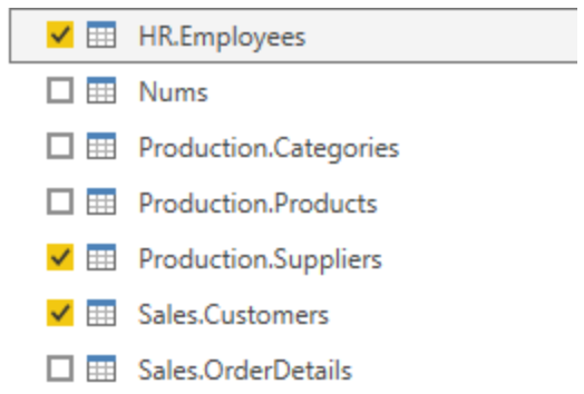 Screenshot of choosing tables in Power Query Editor