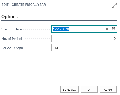Screenshot of the Create Fiscal Year page.
