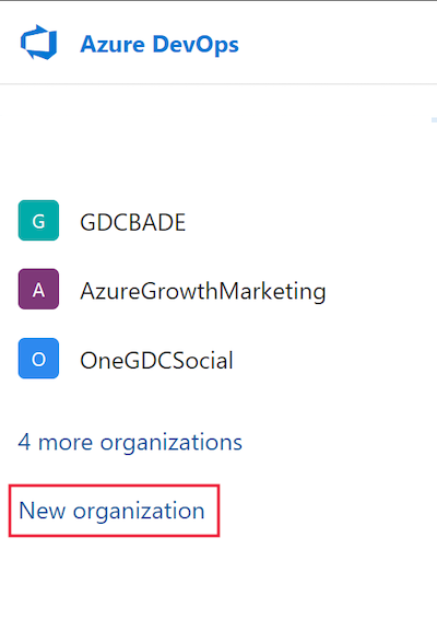 Screenshot showing how to create a new organization in Azure DevOps.