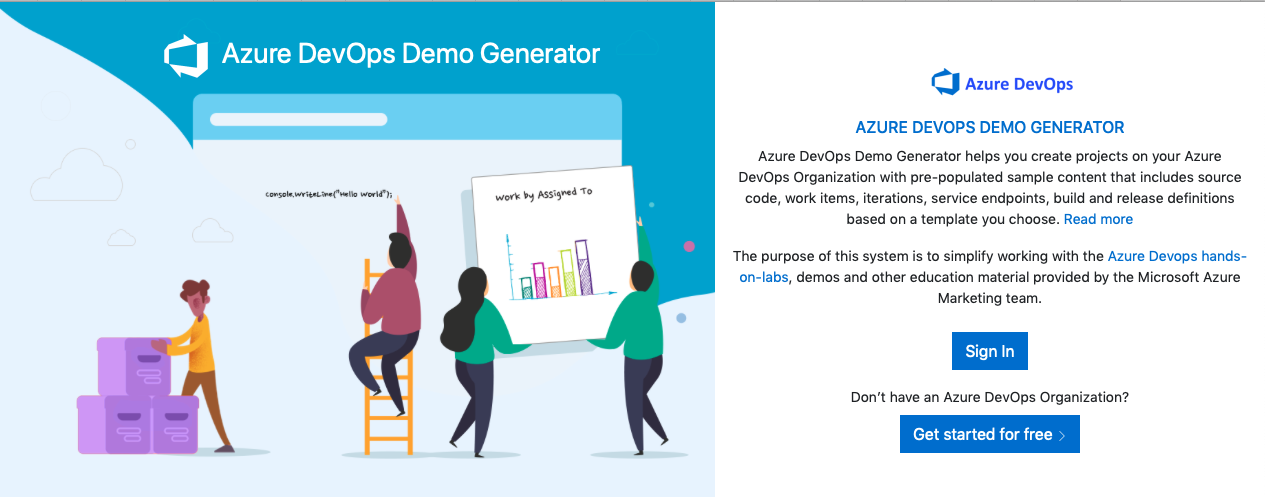 Screenshot that shows how to sign in to the demo generator.