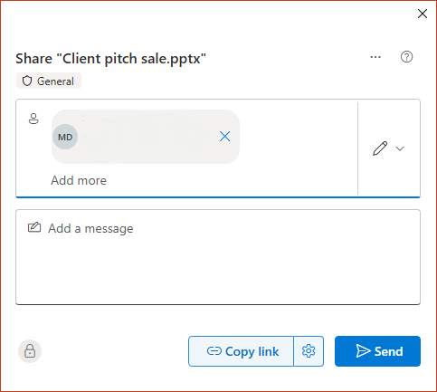 Screenshot showing the Share dialog box in PowerPoint.
