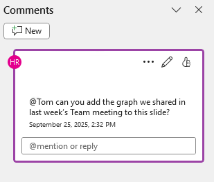 Screenshot showing direct questions to specific collaborators in PowerPoint.