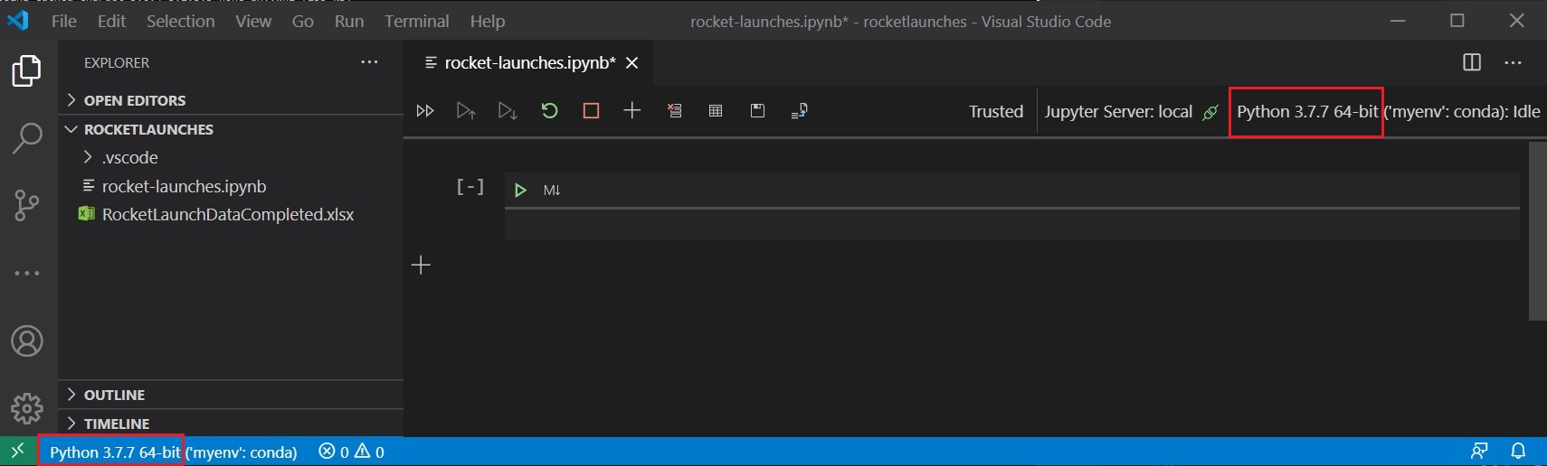Screenshot that shows Visual Studio Code with the Anaconda environment.
