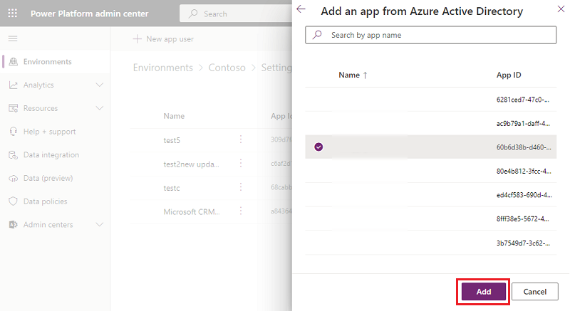 Screenshot of an application being added from Azure active directory.