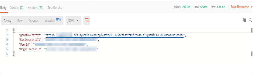 screenshot of successful request with data returned.